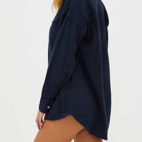 BEACH RIOT Coramine Top Ultramarine Relaxed Oversized Fit Button Down Cover Up - Picture 2 of 9